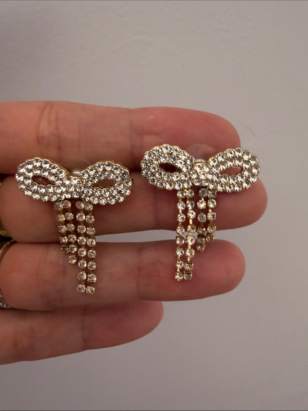 Sugarfix Gold Rhinestone Bow Drop Earrings - Sparkling Women’s Jewelry